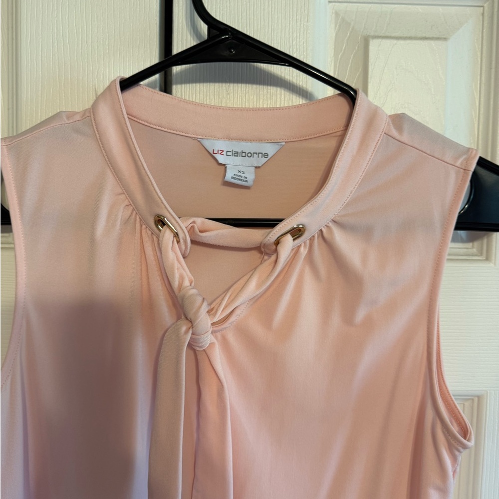 Liz Claiborne Pink Sleeveless Tie Front Blouse - Picture 2 of 3